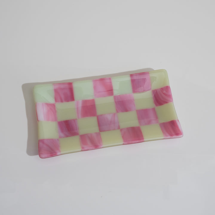21x12cm Streaky Chequered Large Tray Artichoke & Streaky Pink - Bullseye Collection