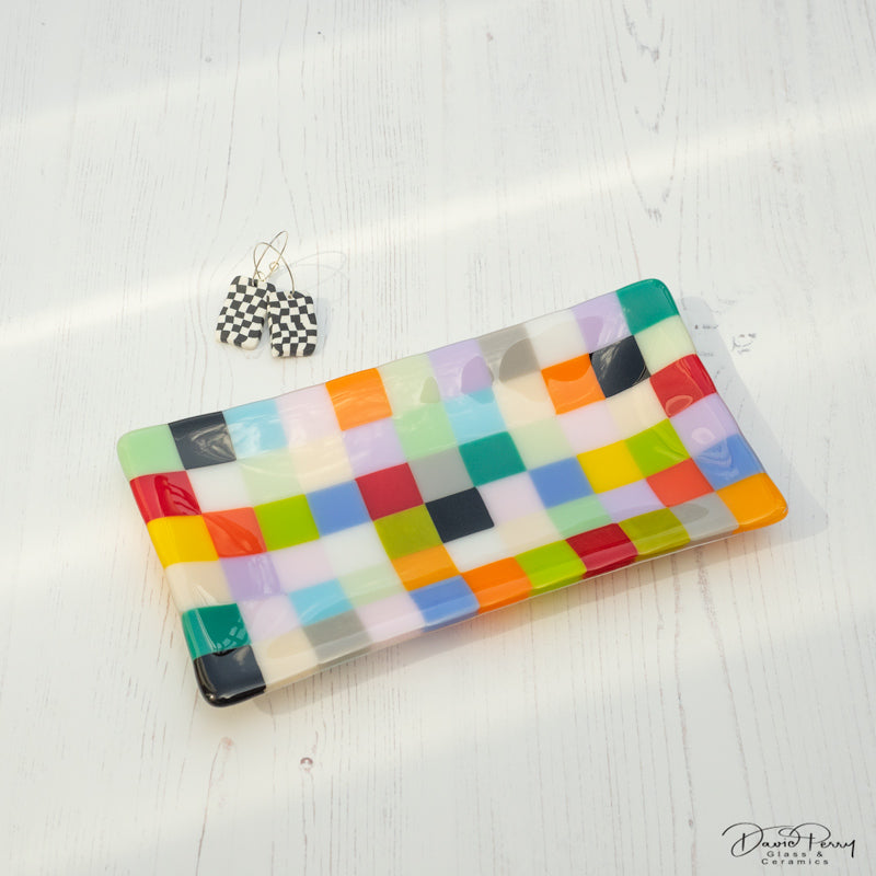 22x12cm "Quilted" Chequered Coloured Large Tray