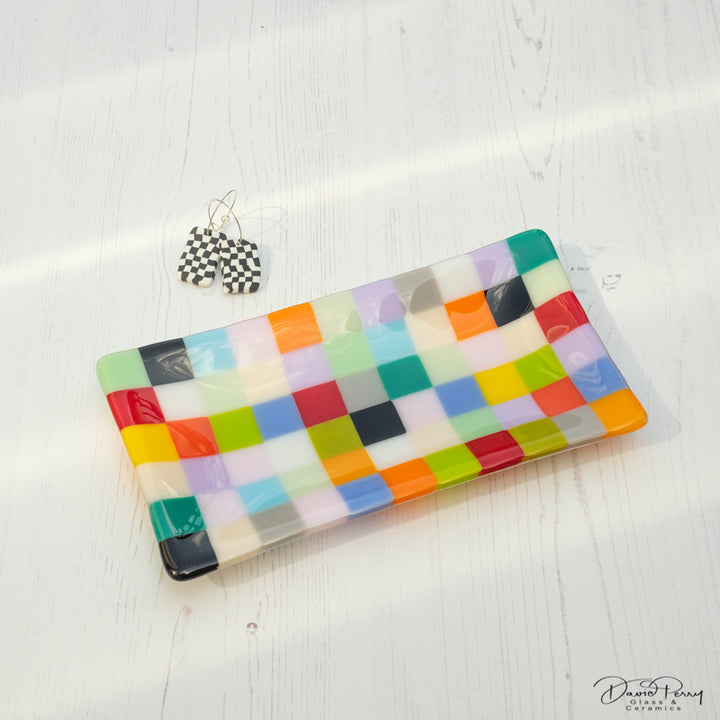22x12cm "Quilted" Chequered Coloured Large Tray