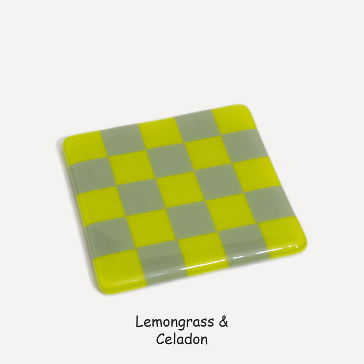 10cm Chequered Dual Colour Coaster - Oceanside Collection - Lemongrass &amp; Celadon image