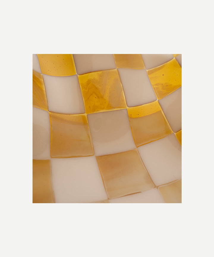 25cm Chequered Almond & Amber Bowl