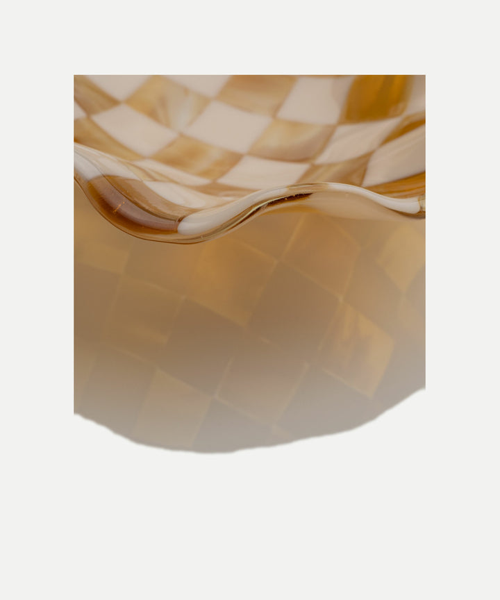 25cm Chequered Almond & Amber Bowl