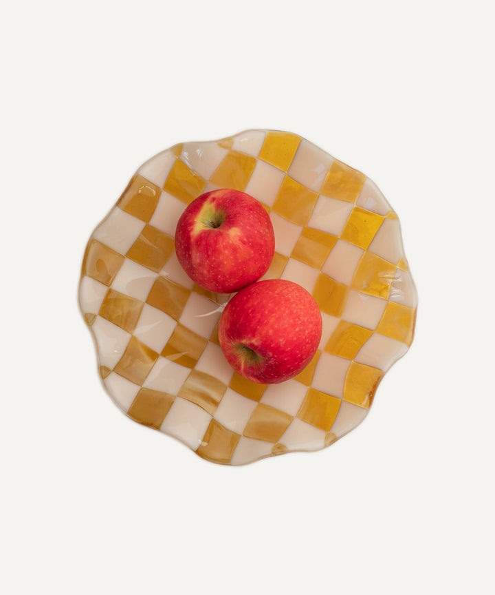 25cm Chequered Almond & Amber Bowl