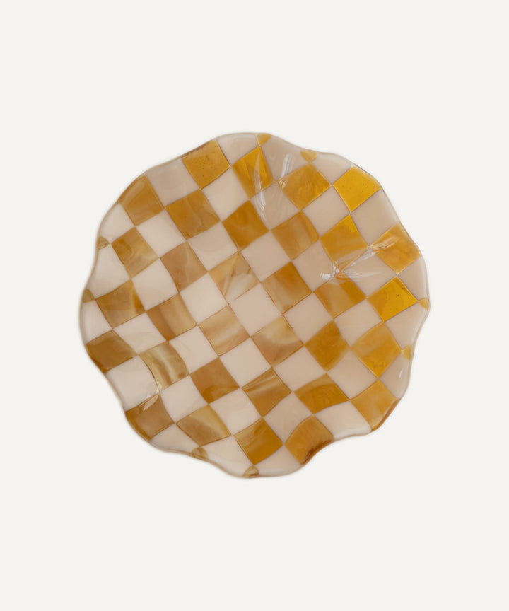 25cm Chequered Almond & Amber Bowl
