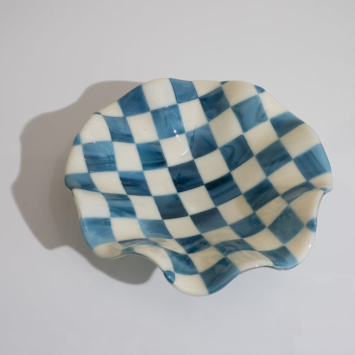 25cm Chequered Cream/Blue Bowl - Bullseye Collection