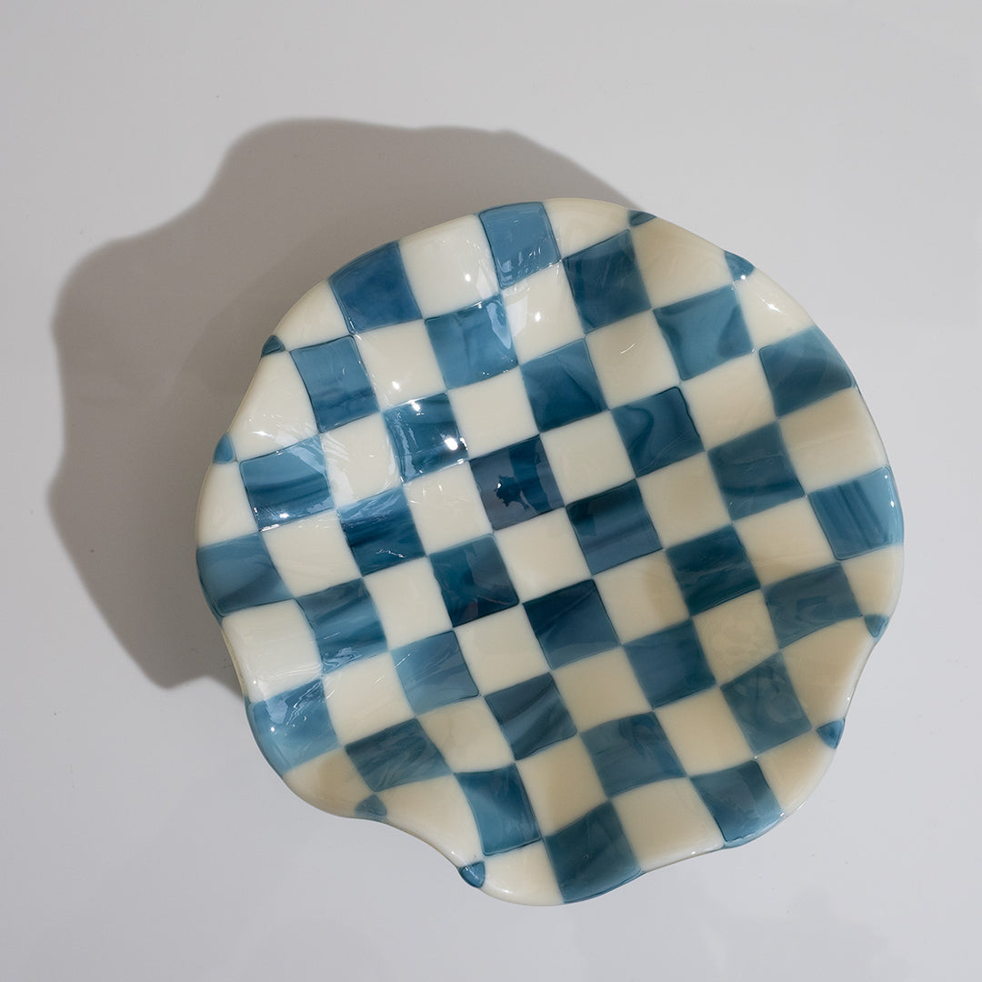 25cm Chequered Cream/Blue Bowl - Bullseye Collection