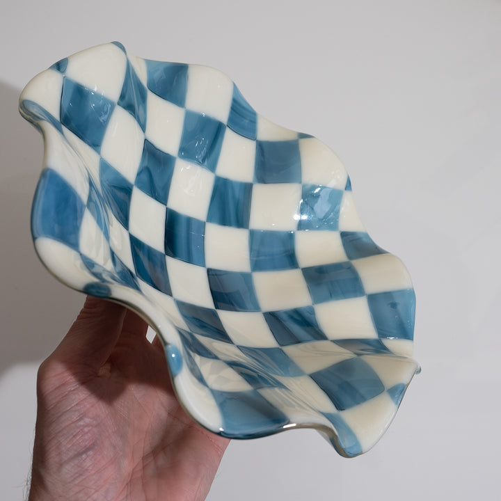 25cm Chequered Cream/Blue Bowl - Bullseye Collection