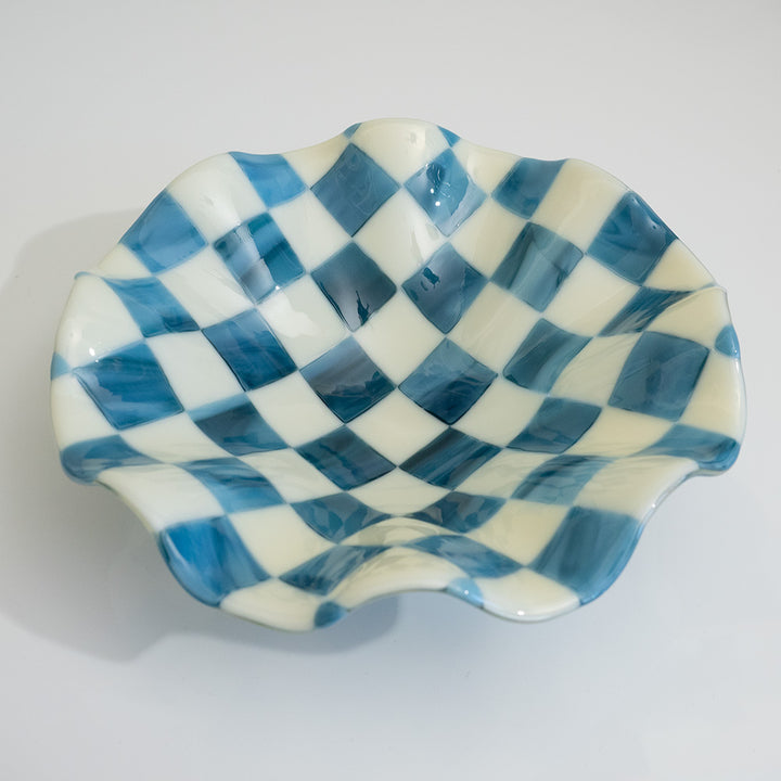 25cm Chequered Cream/Blue Bowl - Bullseye Collection