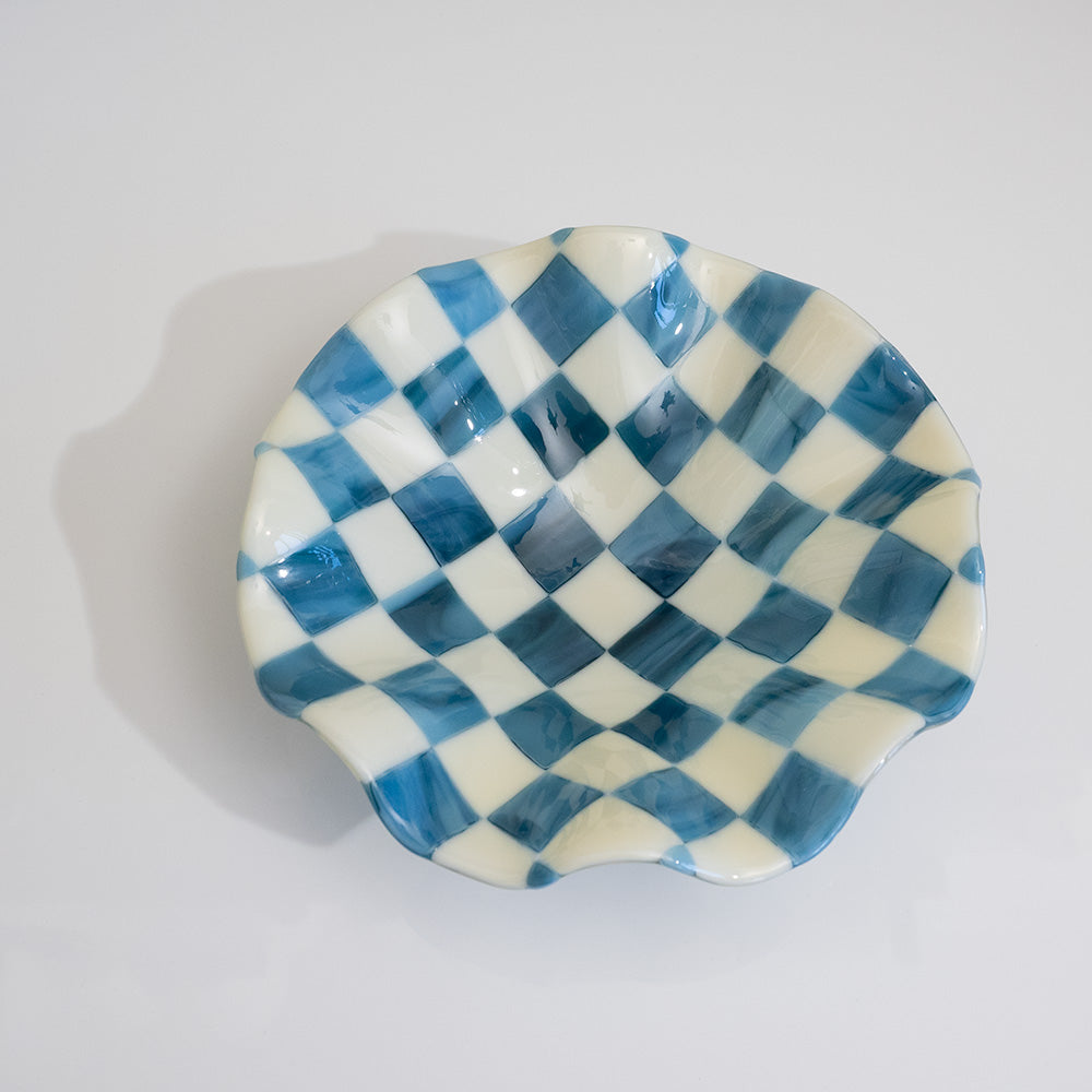 25cm Chequered Cream/Blue Bowl - Bullseye Collection
