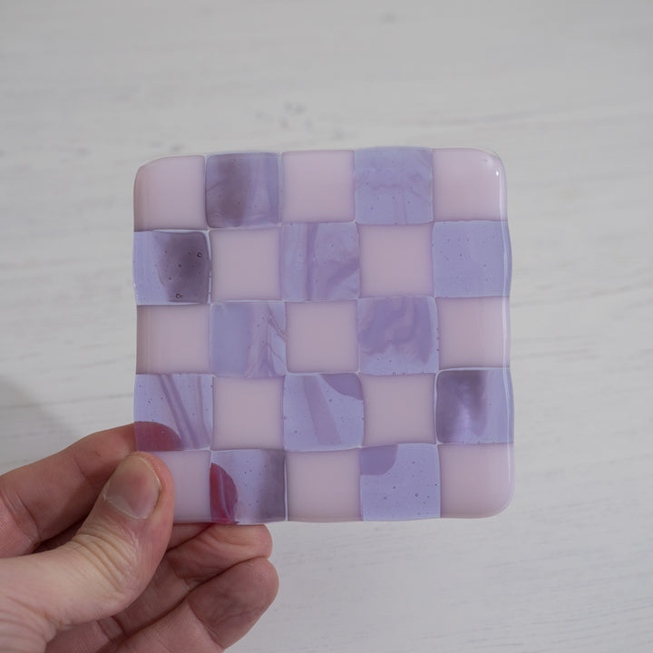 Pink & Transparent Lavender, Amethyst/Dense White Chequered Coaster image 0
