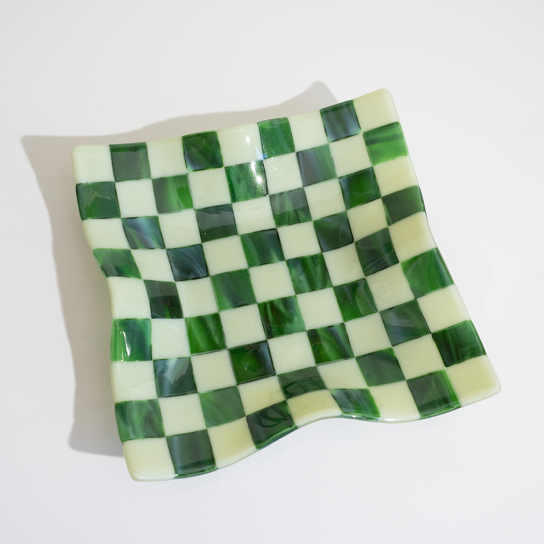 27cm Square Crumpled Serving Bowl in Artichoke & Streaky Green - Bullseye Collection