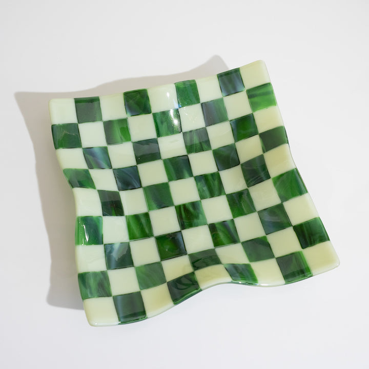27cm Square Crumpled Serving Bowl in Artichoke & Streaky Green - Bullseye Collection