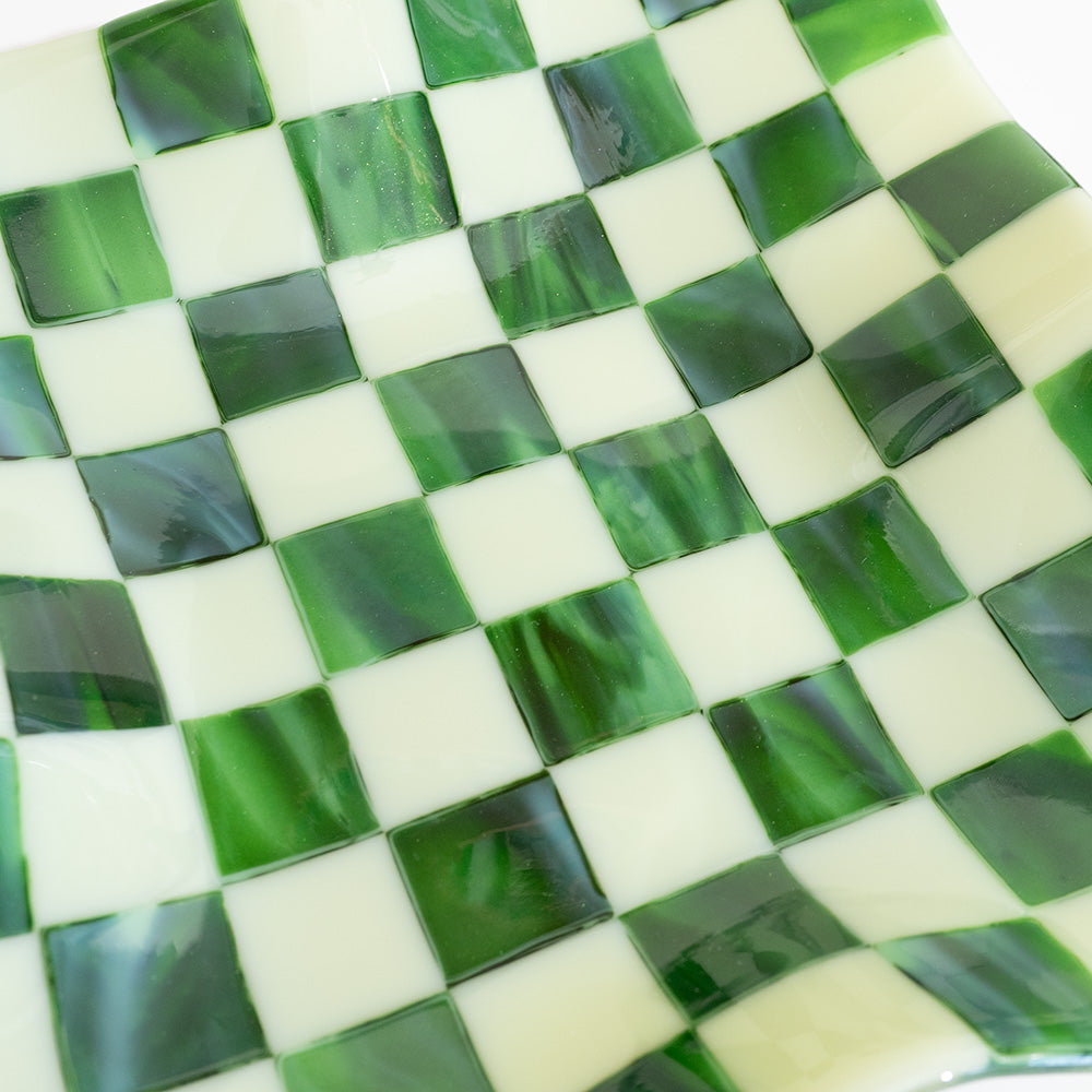 27cm Square Crumpled Serving Bowl in Artichoke & Streaky Green - Bullseye Collection