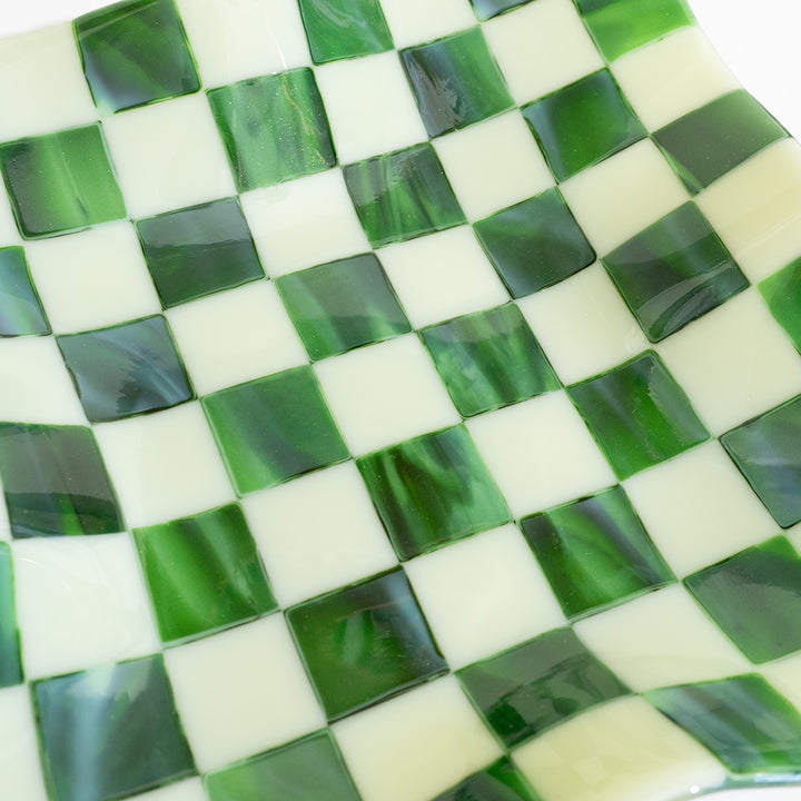 27cm Square Crumpled Serving Bowl in Artichoke & Streaky Green - Bullseye Collection