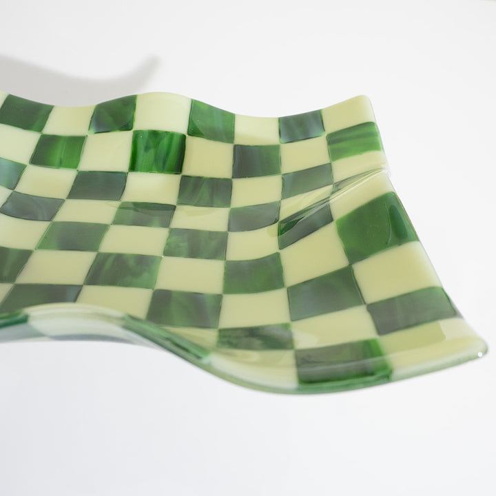 27cm Square Crumpled Serving Bowl in Artichoke & Streaky Green - Bullseye Collection