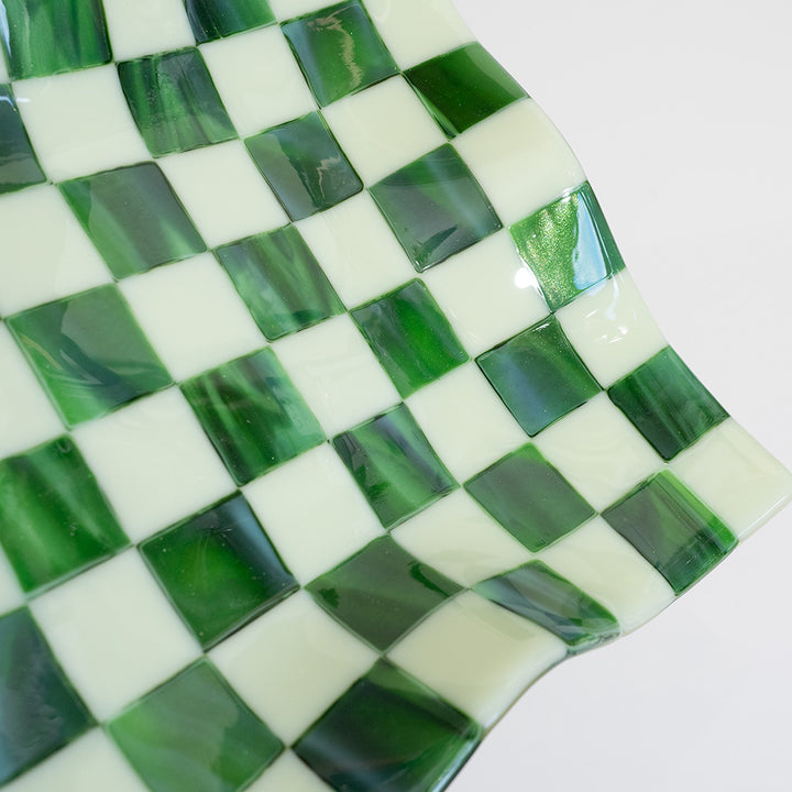 27cm Square Crumpled Serving Bowl in Artichoke & Streaky Green - Bullseye Collection