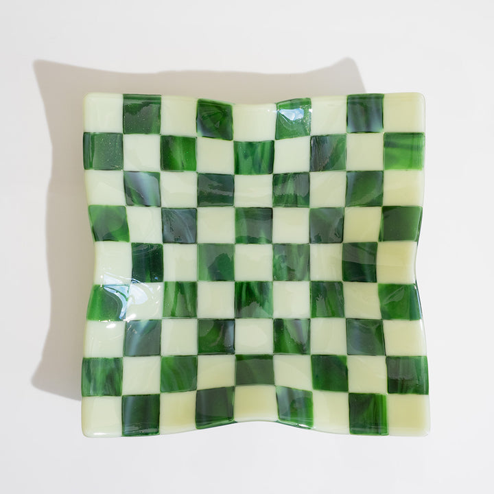 27cm Square Crumpled Serving Bowl in Artichoke & Streaky Green - Bullseye Collection