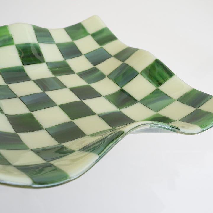 27cm Square Crumpled Serving Bowl in Artichoke &amp; Streaky Green - Bullseye Collection