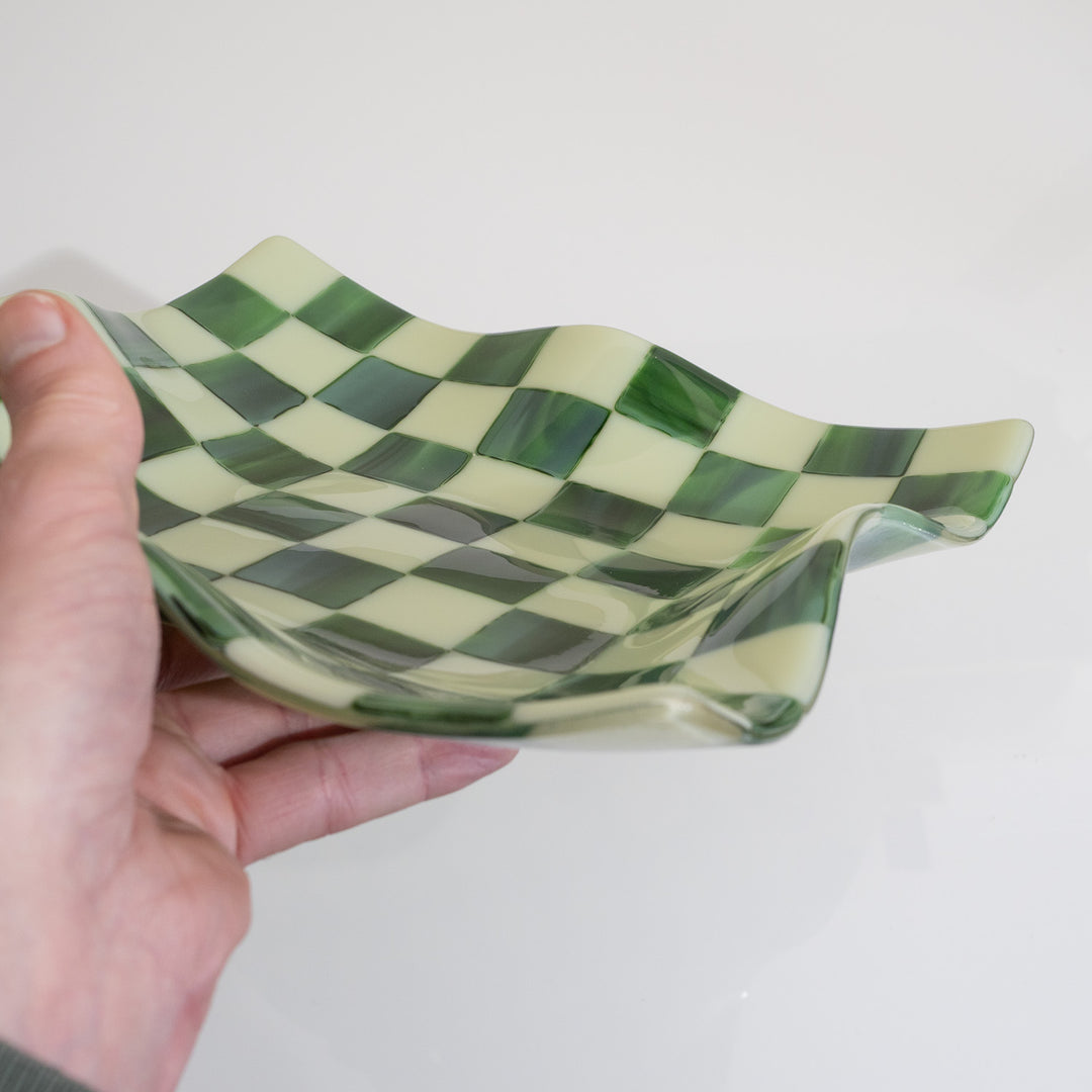 27cm Square Crumpled Serving Bowl in Artichoke &amp; Streaky Green - Bullseye Collection