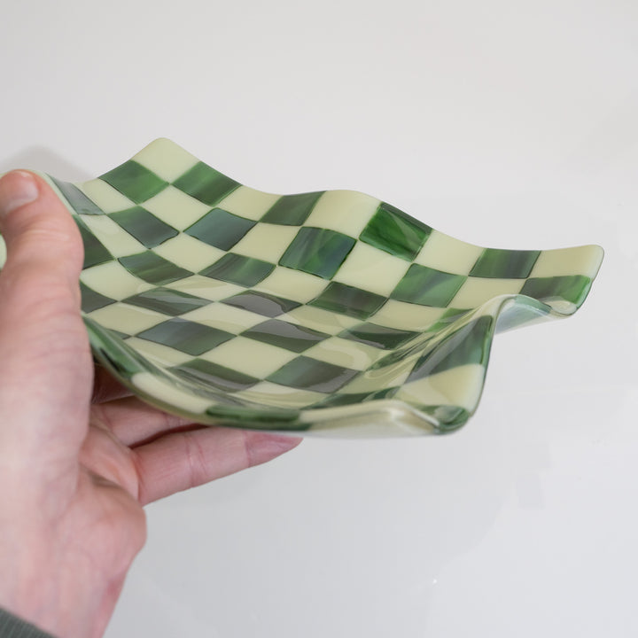 27cm Square Crumpled Serving Bowl in Artichoke &amp; Streaky Green - Bullseye Collection