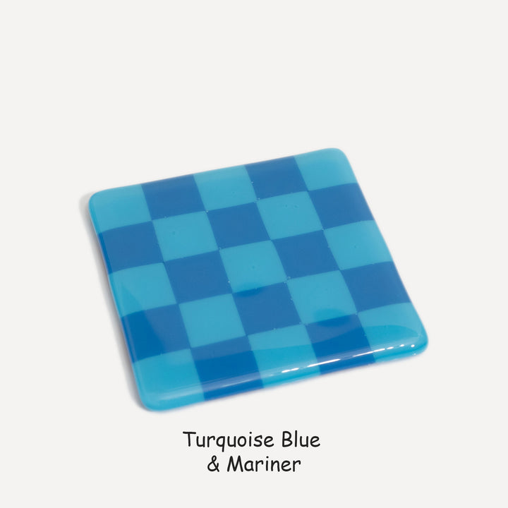 10cm Chequered Dual Colour Coaster - Oceanside Collection - Turquoise Blue &amp; Mariner image