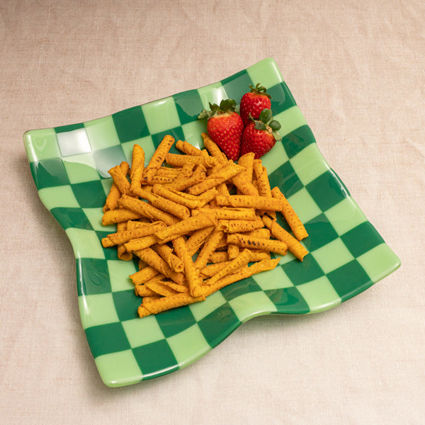 27cm Square Crumpled Serving Bowl in Green Mix - Bullseye Collection