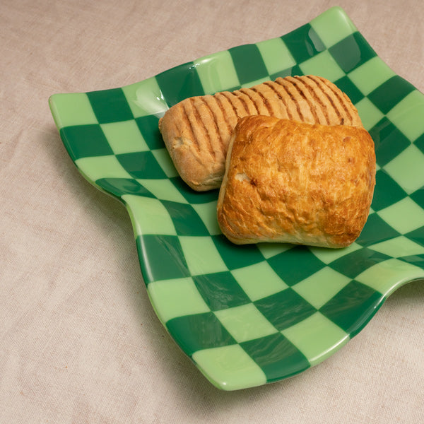 27cm Square Crumpled Serving Bowl in Green Mix - Bullseye Collection