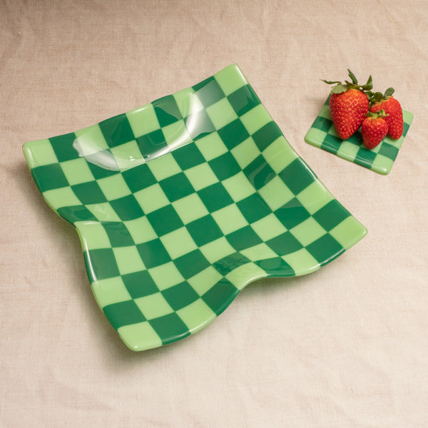 27cm Square Crumpled Serving Bowl in Green Mix - Bullseye Collection