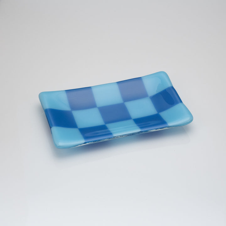 15x8cm Chequered Dual Coloured Tray - Blue - Light &amp; Dark image