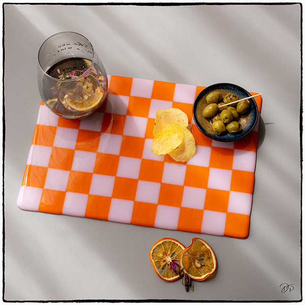 30x21cm Chequered Pink & Orange Coloured Placemat - Bullseye Collection