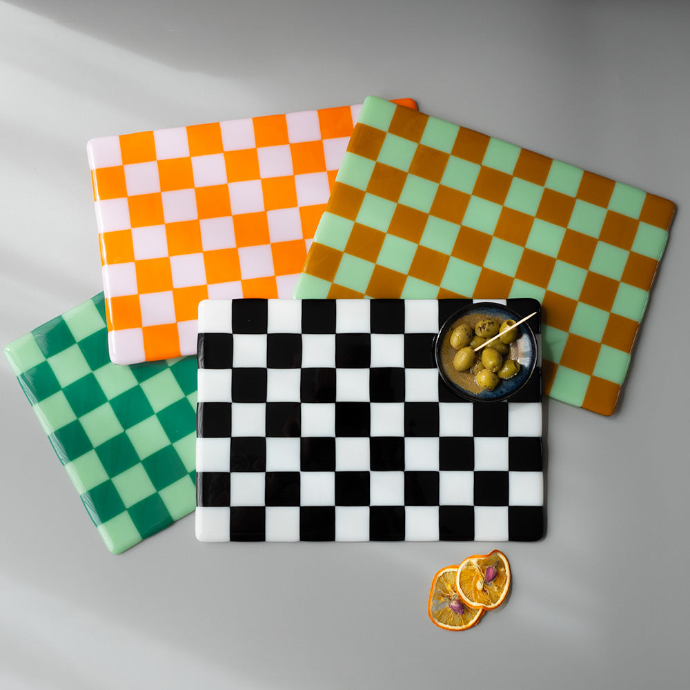 30x21cm Chequered Pink & Orange Coloured Placemat - Bullseye Collection