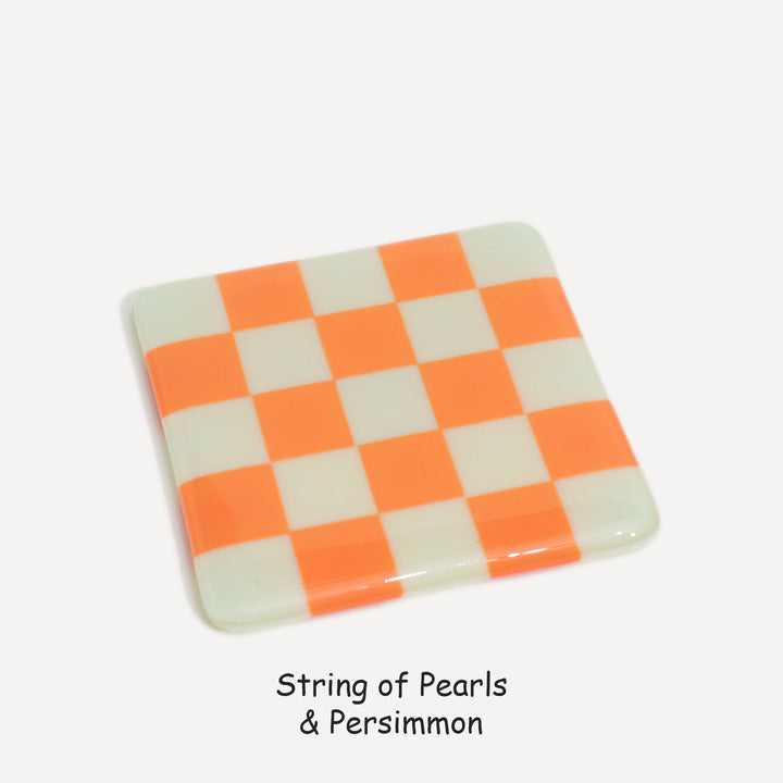 10cm Chequered Dual Colour Coaster - Oceanside Collection - Pearl &amp; Persimmon image