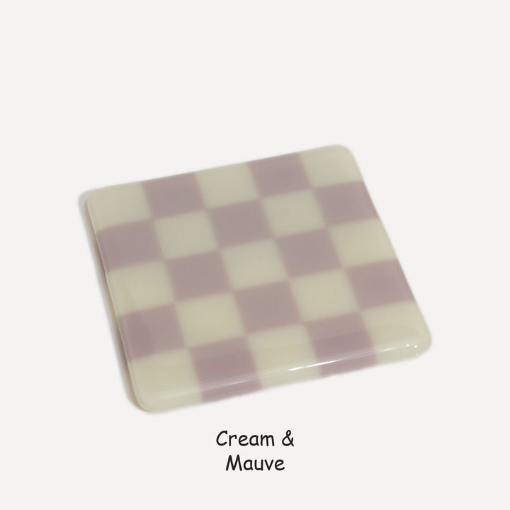 10cm Chequered Dual Colour Coaster - Oceanside Collection - Cream &amp; Mauve image