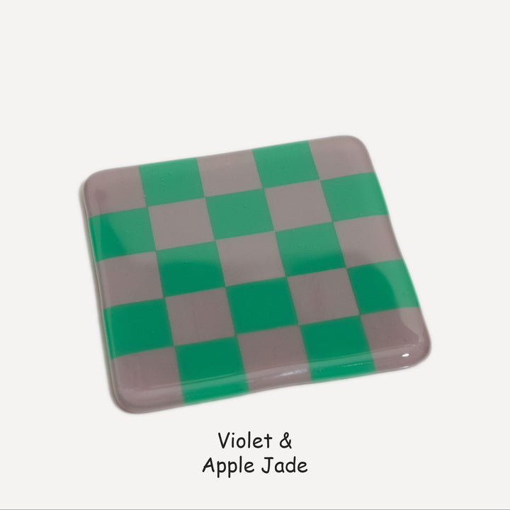 10cm Chequered Dual Colour Coaster - Oceanside Collection - Violet &amp; Apple Jade image