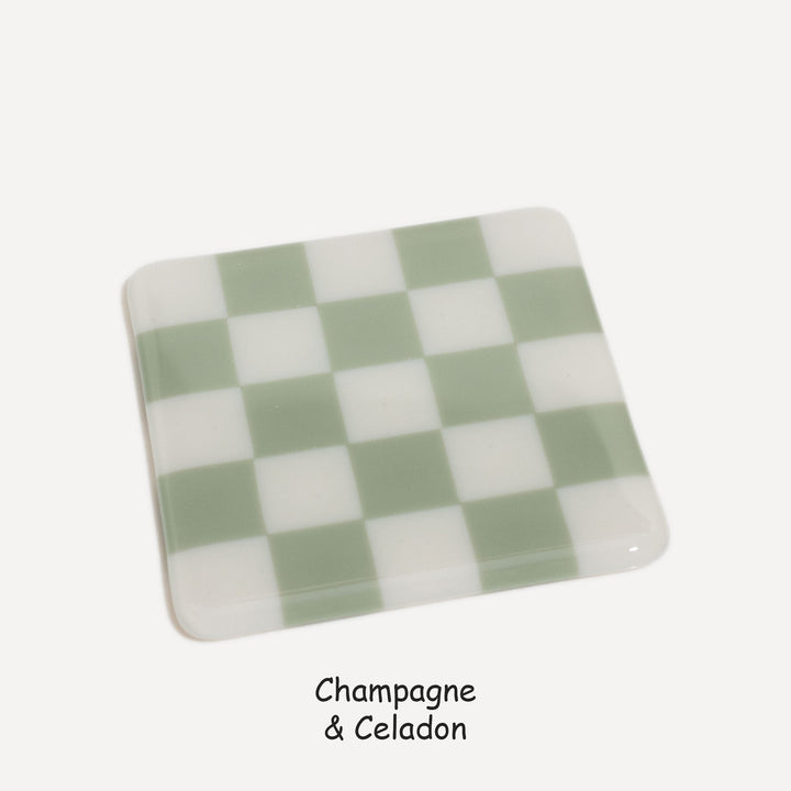 10cm Chequered Dual Colour Coaster - Oceanside Collection - Champagne &amp; Celadon image