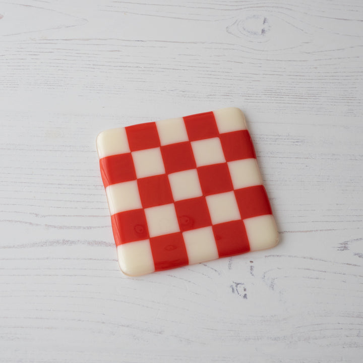10cm Chequered Dual Coloured Coaster - Red Pimento &amp; Cream image