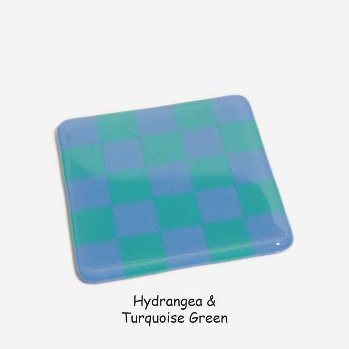 10cm Chequered Dual Colour Coaster - Oceanside Collection - Hydrangea &amp; Turquoise Green image