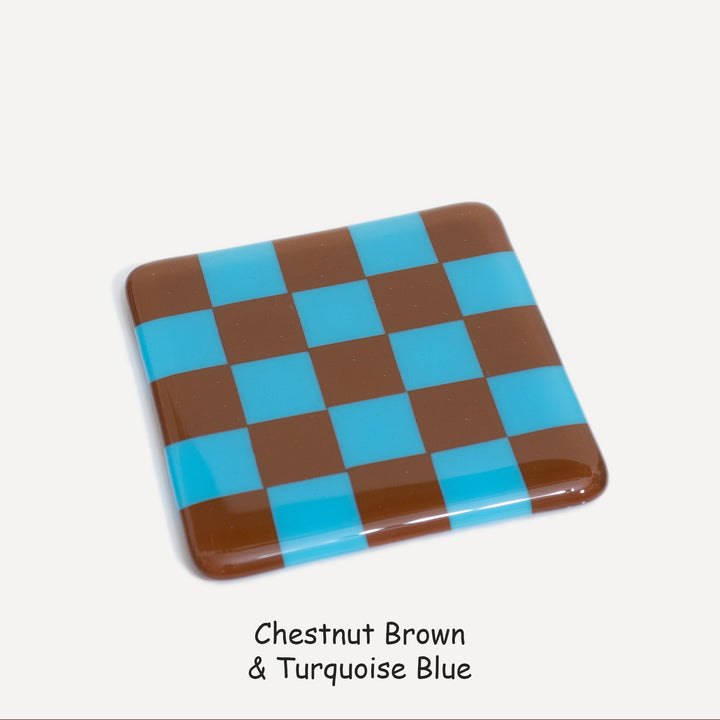 10cm Chequered Dual Colour Coaster - Oceanside Collection - Chestnut Brown &amp; Turquoise Blue image