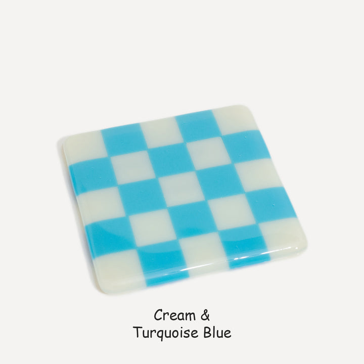 10cm Chequered Dual Colour Coaster - Oceanside Collection - Cream &amp; Turquoise Blue image