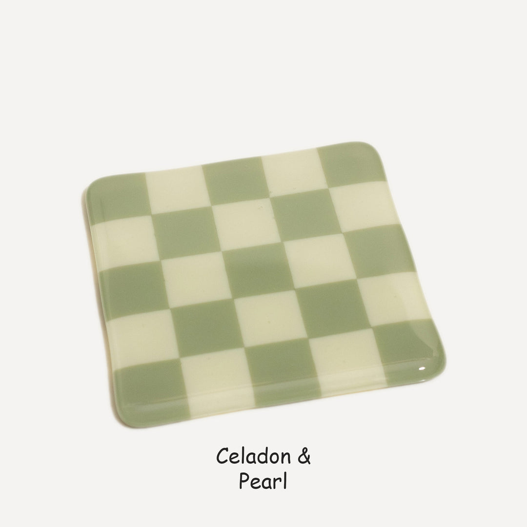 10cm Chequered Dual Colour Coaster - Oceanside Collection - Celadon &amp; Pearl image