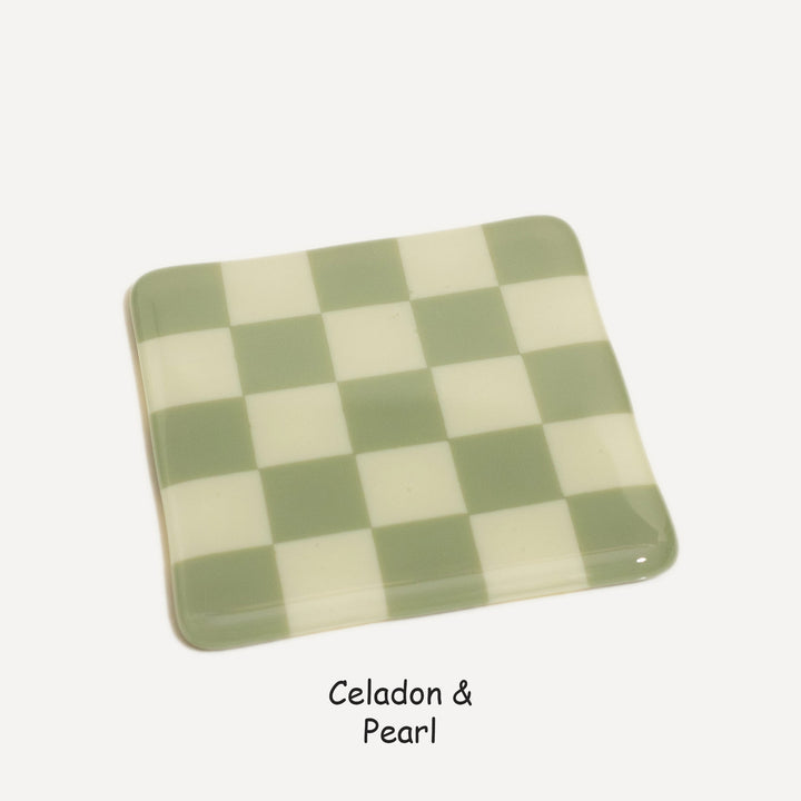 10cm Chequered Dual Colour Coaster - Oceanside Collection - Celadon &amp; Pearl image