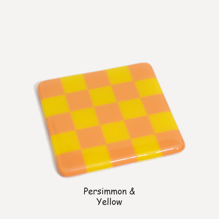 10cm Chequered Dual Colour Coaster - Oceanside Collection - Persimmon &amp; Yellow image
