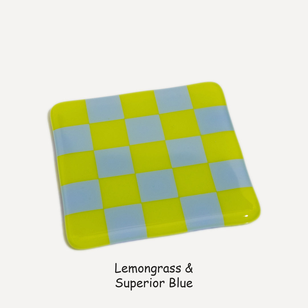 10cm Chequered Dual Colour Coaster - Oceanside Collection - Lemongrass &amp; Superior Blue image