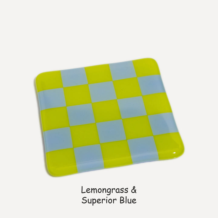 10cm Chequered Dual Colour Coaster - Oceanside Collection - Lemongrass &amp; Superior Blue image