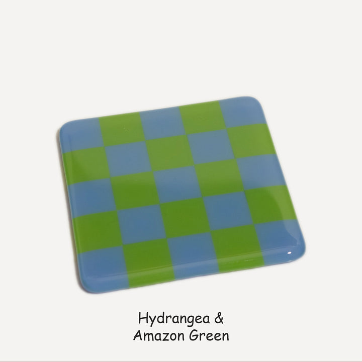 10cm Chequered Dual Colour Coaster - Oceanside Collection - Hydrangea &amp; Amazon Green image
