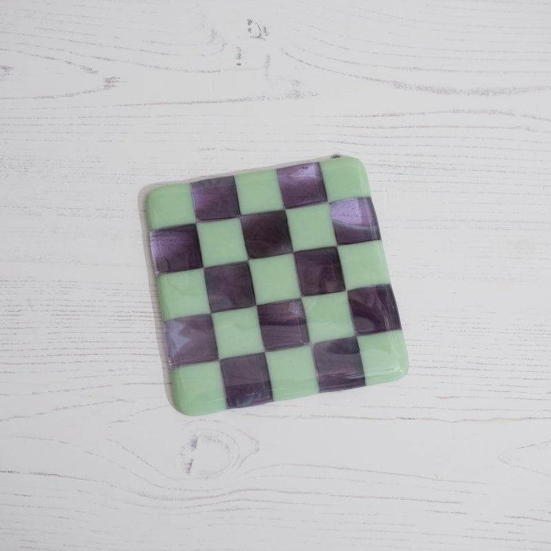 Mint Green & Transparent Lavender, Amethyst/Dense White Chequered Coaster image 1