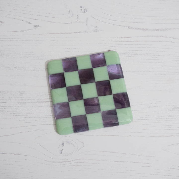Mint Green & Transparent Lavender, Amethyst/Dense White Chequered Coaster image 1