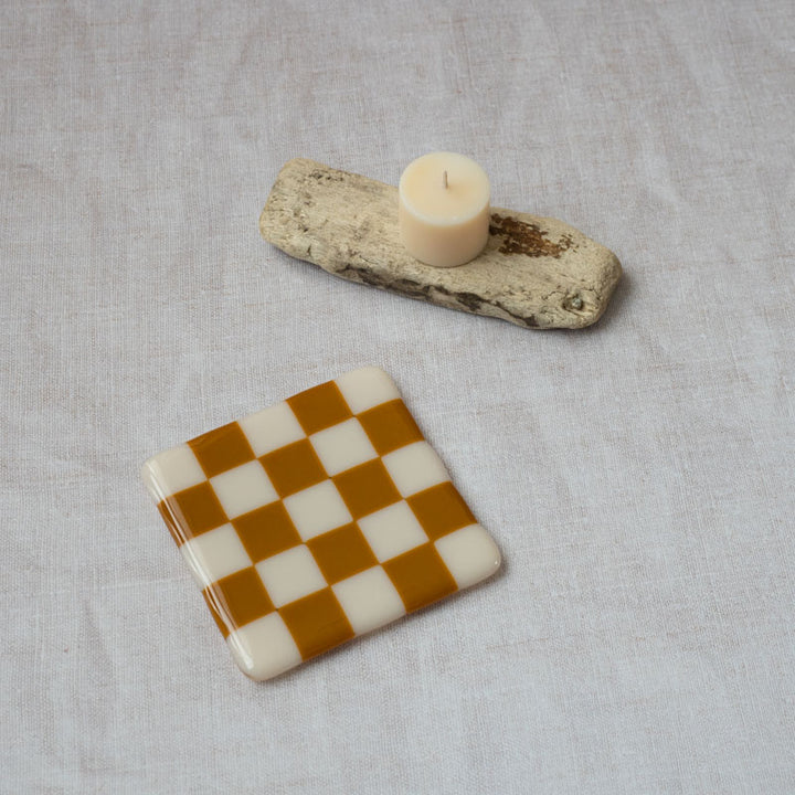10cm Chequered Dual Coloured Coaster - Almond &amp; Butterscotch image
