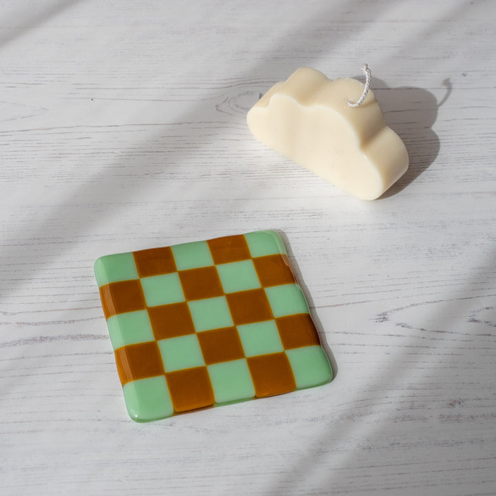 10cm Chequered Dual Coloured Coaster - Green Mint &amp; Butterscotch image