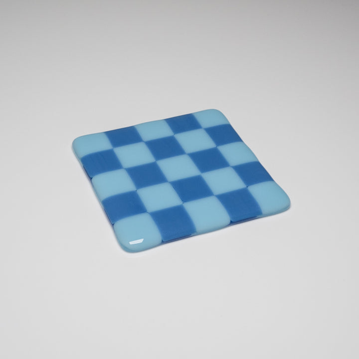 10cm Chequered Dual Coloured Coaster - Blue - Light &amp; Dark image